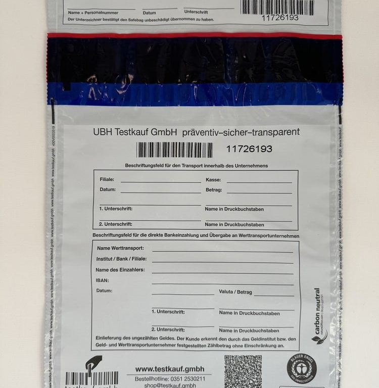 Standardbag 1 Bon mit Sicherheitsverschluss blickdicht